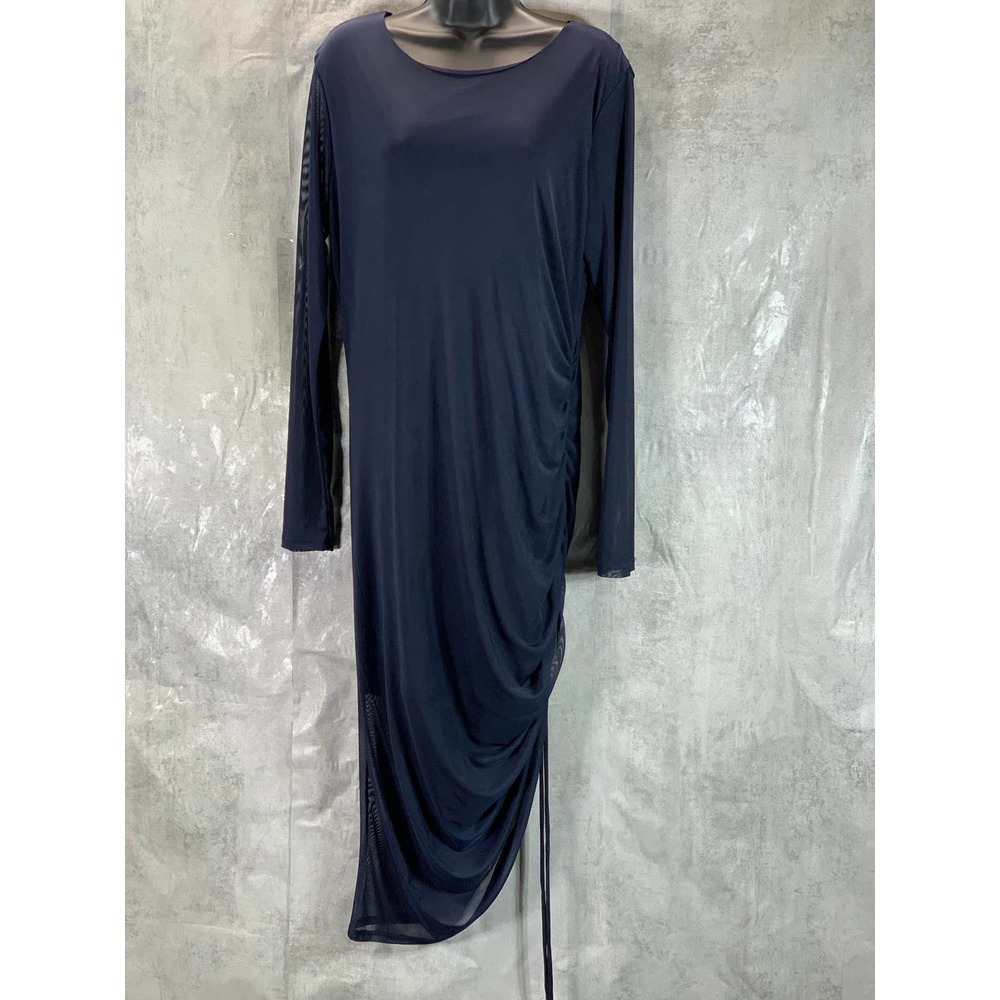 INC International Concepts Women's Avalon Navy Drawstring-Ruched Midi Dress SZ L